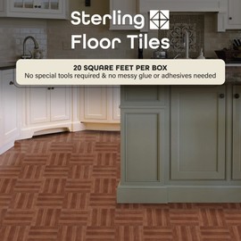 Sterling Self Adhesive 12-Inch Vinyl Floor Tiles, 20 Tiles - 12" x 12", Medium Oak Plank-Look Pattern - Peel & Stick, DIY Flooring for Kitchen, Dining Room, Bedrooms & Bathrooms by Achim Home Decor