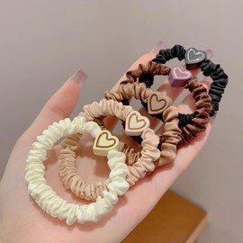 5 Pcs Satin Hair Scrunchies,Love Design Silk Hair Ties for Women Girls Hair Accessories Gift, Hair Tie Elastic Ponytail Holders Elastic Hair Bands for Girls Thick Thin Curly Straight Hair(Mix Colors)