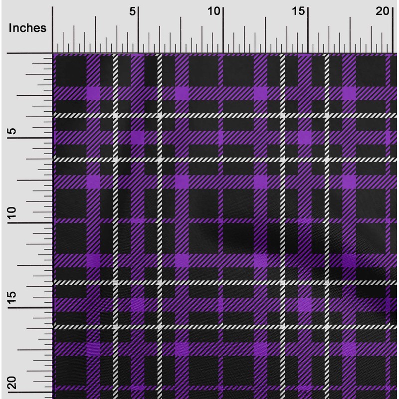 oneOone Polyester Spandex Purple Fabric Tartan Dress Material Fabric Print
