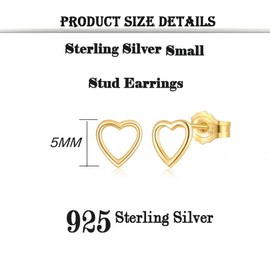 Deyanse Silver Stud Earrings for Women, 925 Sterling Silver Stud Earrings, 5mm Heart Small Sleeper & Cartilage Gold Plated Studs Earrings Gifts for Birthday Valentines Graduation with Gift Box