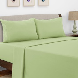 LUX Décor Queen Sheet Set - 4 Piece Ultra-Soft Microfiber Bed Sheets with Flat Sheet, 16 Inches Deep Pocket Fitted Sheet & Pillowcases, Cooling & Breathable, Hotel Luxury, Oeko-TEX - Green