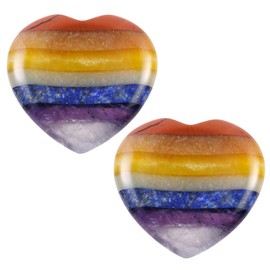mookaitedecor Pack of 2 Natural 7 Chakra Heart Shaped Crystal Thumb Worry Stones for Anxiety Stress Relief, Healing Crystal Love Heart Good Luck Pocket Stone Gifts for Friends