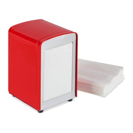 1 x Napkin Dispenser Retro Metal Small Gastro Napkin Holder for Ice Cream Parlor, Café, Bistro, H x W x D: 15 x 9.5 x 11 cm, Red