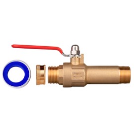 House Mods HMP012 Full Port Water Heater Straight Drain Valve(LF Compliant Brass, 3/4" MNPT, 2.5" Shank, W/Garden Hose Cap and Thread Tape)