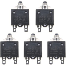 ZOOKOTO 5Pcs 125-250V AC 50V DC Circuit Breaker 25A Push Button L1 Series Manual Reset Thermal Circuit Breaker 25A