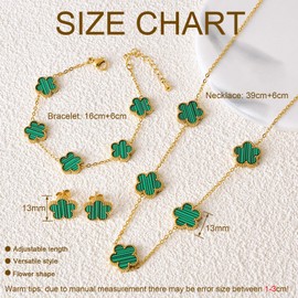 Hanaoops Four Leaf Clover Jewellery Set for Women and Girls 18K Gold Plated Stainless Steel Double-Sided Pendant Necklace Stud Bracelet Hypoallergenic Lucky Clover Enamel Jewellery Set, Stainless