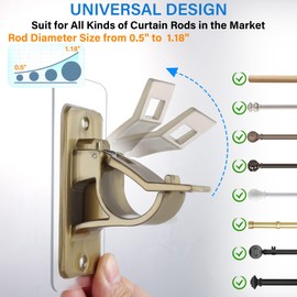 Antimbee 6-Pack No Drill Needed Curtain Rod Holders Brackets, Self Adhesive Rod Holder Hooks, Multipurpose Nail Free Stick on Curtain Rods Hooks-Transparent Rustic Brown