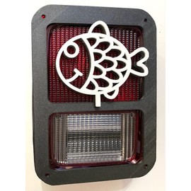 Cute Goldfish in 3D - Black w White for Jeep Wrangler JK/JKU Rear Tail Light Covers (07-18) - Hawaiian Hula Gold Fish