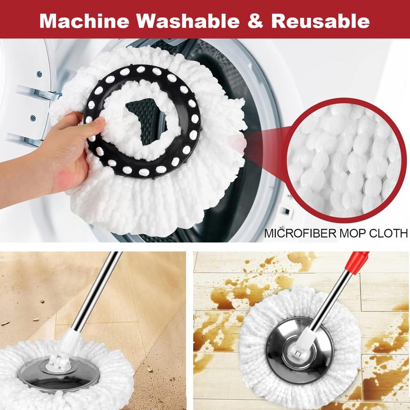 3 Pack Mop Heads Replacement, 360° Spin Mop Heads, Microfiber