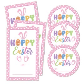 Easter Bunny Stickers, Happy Easter Stickers for Kids, Bunny Ear Label, Self-Adhesive Stickers for Easter Holiday Party Gift Bags Snack Bags, 20 Round and 20 Square Stickers-C03