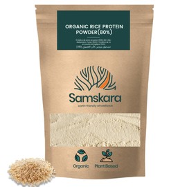 Reisproteinpulver Isolat 80% Protein | SAMSKARA | 500 g – 100% Frisch, Charge 2024 – Für Shakes, Smoothies, Backen, Joghurt, Suppen und Curry | Bio, Vegan, Brown Rice Protein, Reisprotein, Reispulver