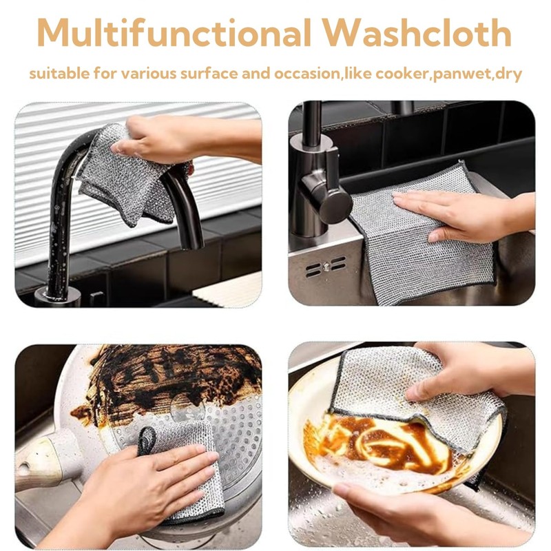 10 PCS Double Layer Wire Dishwashing Cloths, Multifunctional Non Scratch