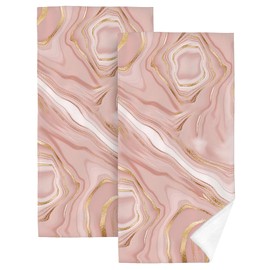 HIKENVIU Pink Golden Bath Hand Towels for Bathroom Set of 2 Rose Pink Modern Bath Hand Towels for Bathroom Decorative Yoga Swim Hotel Spa Home Decor 14x28 Inch