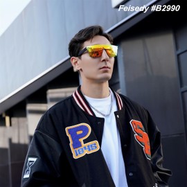 FEISEDY Flat Top Sonnenbrille Polarisiert Herren Damen Randlos Schild Sonnenbrillen Eckig Groß mit UV400 Schutz B2990