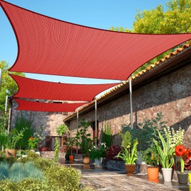 ShadeMart 17' x 17' Red Sun Shade Sail UPF50 Square smTAPR0814 Canopy Fabric Cloth Screen, Water and Air Permeable & UV Resistant, Heavy Duty, Carport Patio Outdoor - We Customize Size