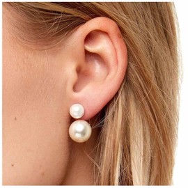 Allereya Double Pearl Ear Jacket Earrings Gold Round Pearl Earrings Double Pearl Earrings Vintage Front Back Earrings Jewellery for Women and Girls