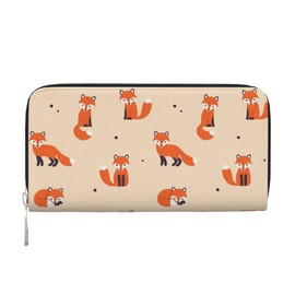 TREJUKY Vintage Cute Little Red Fox Wallet for Men Women Elegant Long Clutch Zip Around Travel Leather Coin Purse Large Capacity Credit Card Holder Handbag