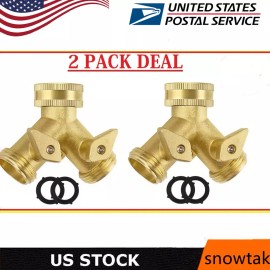 2 PACK 3/4" Garden Hose Splitter 2-Way Solid Brass Y Splitter Connector 2 Valves