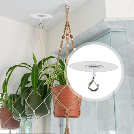 WLngtv Adhesive Ceiling Hook - Weight-Bearing Stick-On Hook with Safety Clasp, Water Resistant for Plants, Chimes, Home Storage | Drill-Free Hanging,Sticky Eye Hooks for Hanging Mobile Curtain