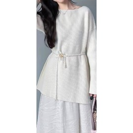 NIDMIDO Women Flower Belt for Dress Women Bohemian Style Rope Braid Waist Belt Rose Tassels Waist Accessories for Skirt (C Pearl White)