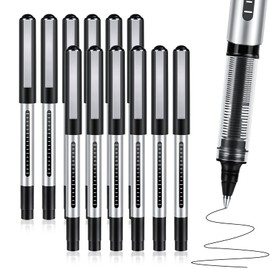 Lychico Rollerball Pens Black Ink, 12 Pack 0.5 mm Fine Point Pen Black Liquid Gel Ink Pen Set, Quick Drying Pens, Smooth Writing Pens for Office Student Back to School supplies (Black)