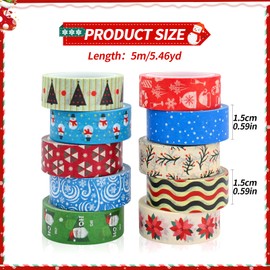 10 Rolls Christmas Washi Tape Set,Christmas Element Pattern Scrapbook Tapes,Snowflake Christmas Tree Decorative Masking Tape Holiday Strip Washi Tape,Art Design Tape Craft Supplies for Gift Wrapping