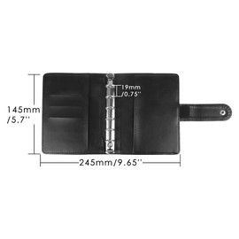 A7 Binder Cover Snap Closure 6 Ring Planner Binder Macaron Black PU Leather Budget Binder Loose Leaf Personal Organizer Binder Cover for A7 Refillable Sheet Photo Card Sleeves (Black)