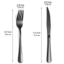 Evanda 24 Piece Black Titanium Plating Stainless Steel Steak Knives and Dinner Forks Set, 12 Steak Knives, 12 Dinner Forks, Dishwasher Safe