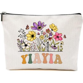 Yiayia Wildflowers Gifts For Mother's Day Makeup Bags - Yiayia Flower Gift Bags - Mom Birthday Gifts - Travel Cosmetic Bag For Birthday