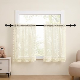 SEEKRIGHT Ivory Lace Cafe Curtains 36 Inch Length Rod Pocket Privacy Sheer Short Kitchen Curtains 2 Panels Set Light Filtering Bathroom Small Window Curtains for RV Basement Laundry Camper, 26x36