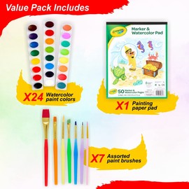 Watercolor Paint Set – 24 Watercolor Paint, 50 Sheets Watercolor Paper Pad, 7 Paint Brushes for Kids – Complete Water Color Painting Kids Supplies Set