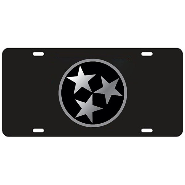 Craftique Tennessee Volunteers Black Tri-Star Laser Cut License Plate - Mirrored Logo