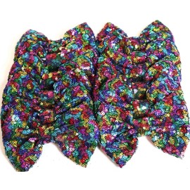 CLGIFT Set of 12 Large 5 inches Dark Rainbow Sequin Bows,DIY Wholesale Bows / NO CLIP