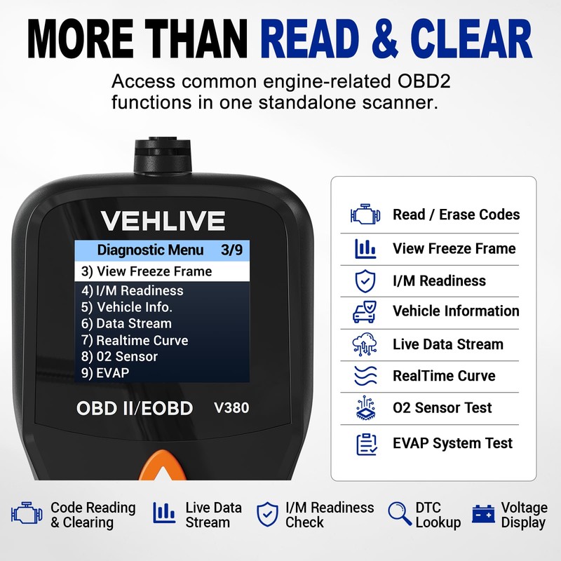 V380 OBD2 Scanner for Check Engine Light, Color Display Car