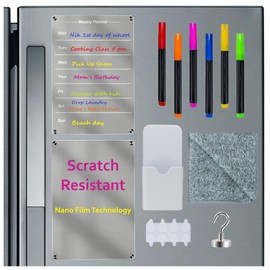 2 Pieces Magnetic Acrylic Fridge Boards (9x13") - Set of Weekly Planner & Clear Board with Scratch Resistant Nano Film Technology, Markers, Magnetic Case, Cleaning Cloth, Silicone, & Hook. SPLANDIN