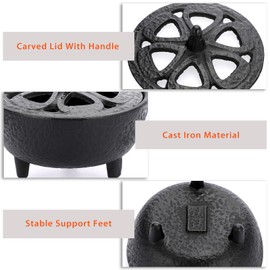 JUXYES Vintage Tripod Incense Burner Holder with Lid, Cast Iron Incense Holder Metal Cauldron Censer Antique Cone Coil Incense Burner Holder for Incense Resins, Cones or Wax Melts