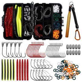 Wacky Rig Kit for Bass Fishing,136pcs Fishing Box Including Jig Head,Weedless Hooks,O-Rings,Worm Bait,Fishing Hooks,Weight Sinker,Wacly Rig Tools for Saltwater Freshwater