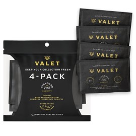 Valet 72% Two-Way Humidity Packs for Wood Container, 4-Pack, 60g Each, Prevents Leaks and Controls Moisture with Natural Craft Paper Design, Resealable Bag
