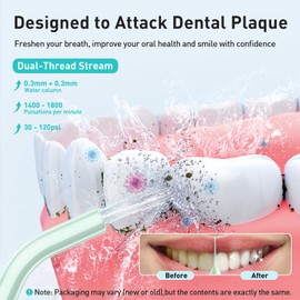 COSLUS Water Dental Flosser Teeth Pick C20(F5020E): Portable Cordless Oral Irrigator 300ML Rechargeable Travel Irrigation Cleaner IPX7 Waterproof Electric Flossing Machine for Teeth Cleaning, Green