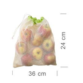 6 Fruit and Vegetable Bags, 3 x 36 x 24 cm and 3 x 36 x 30 cm, 100% Cotton, cream