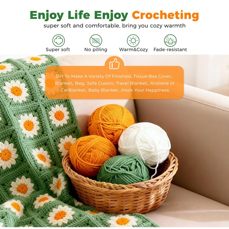 HHSarioneiro Crochet Blanket Kit for Beginners, Easy Granny Square Crochet