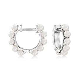 Ross-Simons 3-3.5mm Cultured Pearl Huggie Hoop Earrings in Sterling Silver