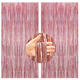2 Piece Rose Gold Glitter Foil Curtain Backdrop(1m x 2.5m), Rosegold Sparkle Foil Fringe Tinsel Curtain for Photo Background/Bachelor Party/JGA Women/Bachelorette Party Decoration