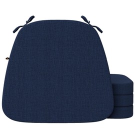 idee-home Chair Cushions for Dining Chairs, Kitchen Chair Pads Set of 4, D-Shaped Seat Cushions with Ties Non-Slip Bottom for Indoor Dining Room, Removable Cover, 17" x 16" x 2" Navy