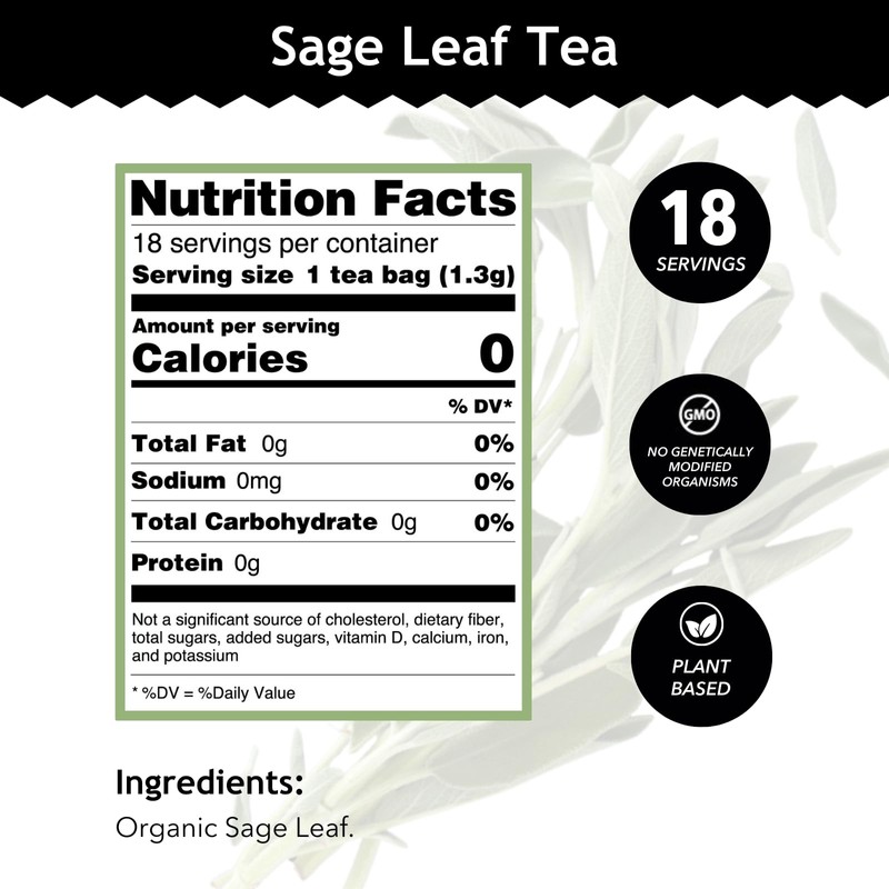Buddha Teas - Organic Sage Leaf Tea - Herbal Tea