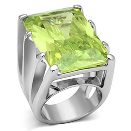 YourJewelleryBox 854 Statement Simulated Diamond Ring Emerald Cut Light Peridot Apple Green Big (l)