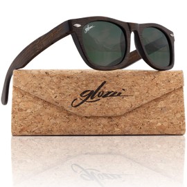 glozzi Bamboo Wooden Sunglasses for Men and Women - Polarised & Mirrored Lenses UV 400 Category 3 - With Cork Glasses Case, brown