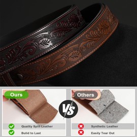 SANSTHS Western Belt for Men Women Cowboy Belt 1.5" Floral Embossed Cowgirl Western Leather Belt 2 Pack, Coffee and brown