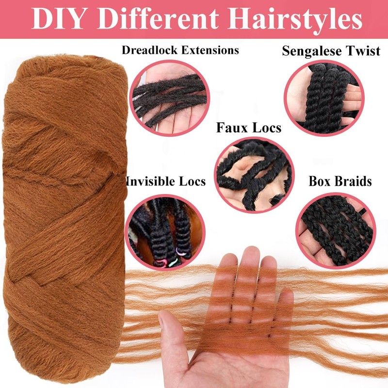 COOKOO 2 Roll Golden Brown Brazilian Wool Hair Yarn for