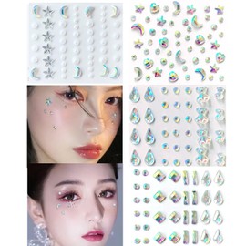 Rhinestone Stickers, Crystal, Sparkling, 3D, Glowing, Set of 4, Stars, Moon, Glitter, Teardrops, Face Stones, Facial Decoration, Nail Decoration Parts, DIY Supplies, Self-adsorption, No Glue Required